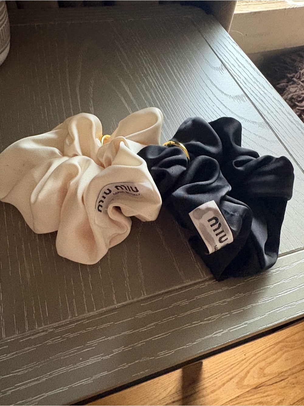 Set of 2 Fashion Satin Scrunchie Duo in Ivory and Black